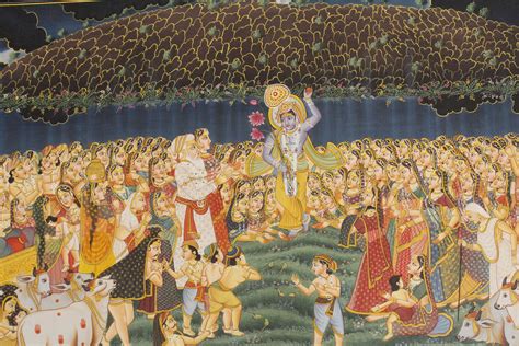 Krishna Painting of Lord Krishna Lifting Mount Govardhan Art - Etsy Singapore