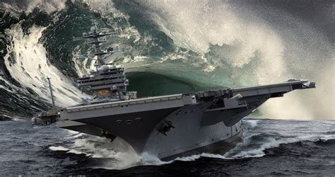 Footage of USS Kitty Hawk Aircraft Carrier sailing through Huge Waves ...