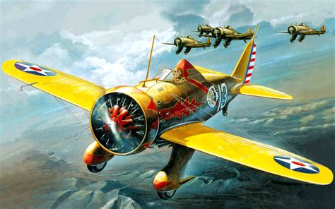 art, Airplane, Boeing, P 26a, Peashooter, Military, Flight, Pilot ...