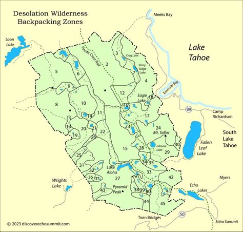 a map of lake tahoe showing the location of several wildernesss in the area