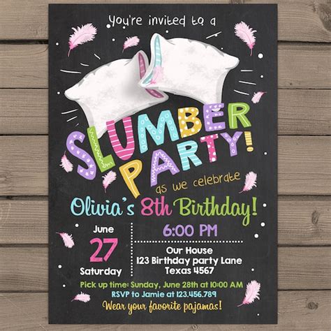 Slumber Party Invitation Pajamas Birthday invite Girl party