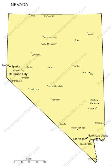 Nevada PowerPoint Map - Major Cities