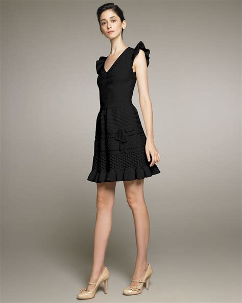 Lyst - Red Valentino Vneck Crochet Dress with Bow in Black