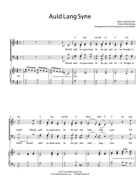 Auld Lang Syne - SATB Choir and Piano – Len Rhodes Music