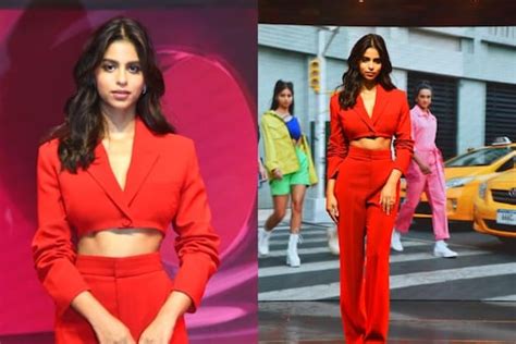 Suhana Khan Dresses To Kill In Red, Slips Into a Chic Crop Top and Pants For Her 1st Solo Event ...