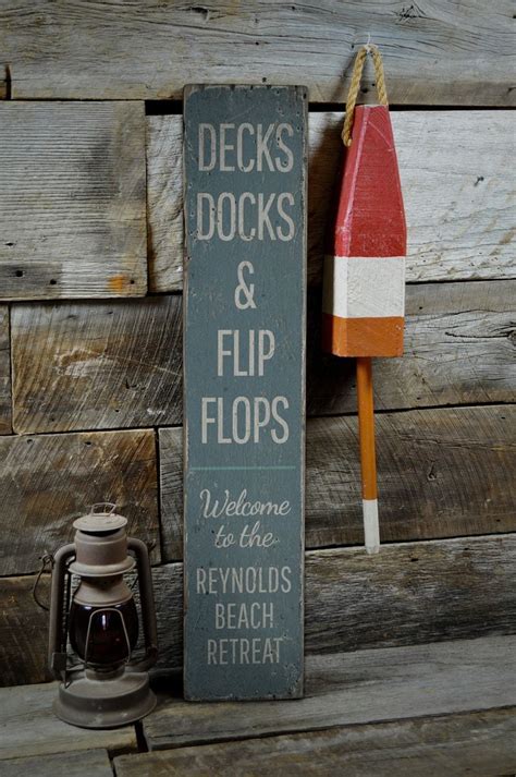 Dock Signs, Wooden Dock Sign, Flip Flops Sign, Boat Dock Antique, Old Dock Decor, Flops and ...