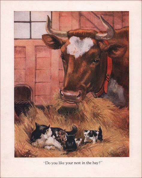 Cat & Kitten in the Cows Hay, Vintage Print, Authentic 1936 #Vintage ...