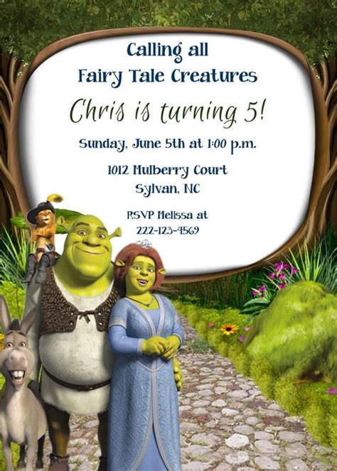 Girls or Boys Shrek Printable Birthday Party Invitation Digital You Print | Birthday party ...