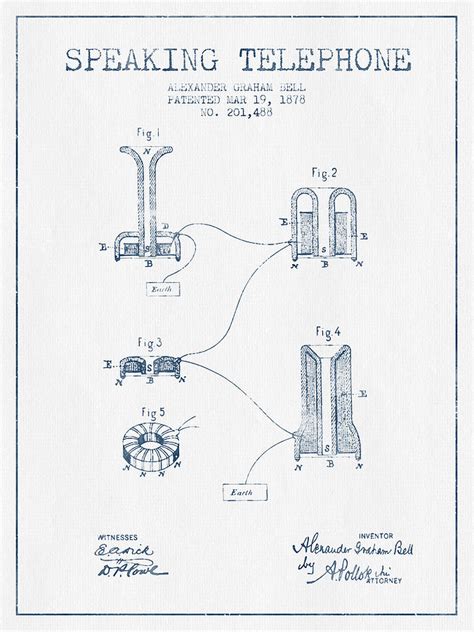 Alexander Graham Bell Speaking Telephone Patent From 1878 - Blue Drawing by Aged Pixel