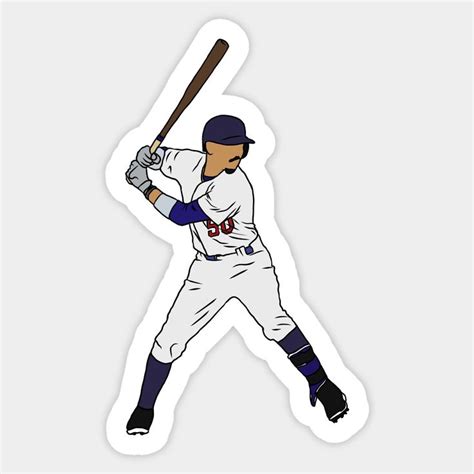 a baseball player holding a bat on top of a sticker that says boston red sox