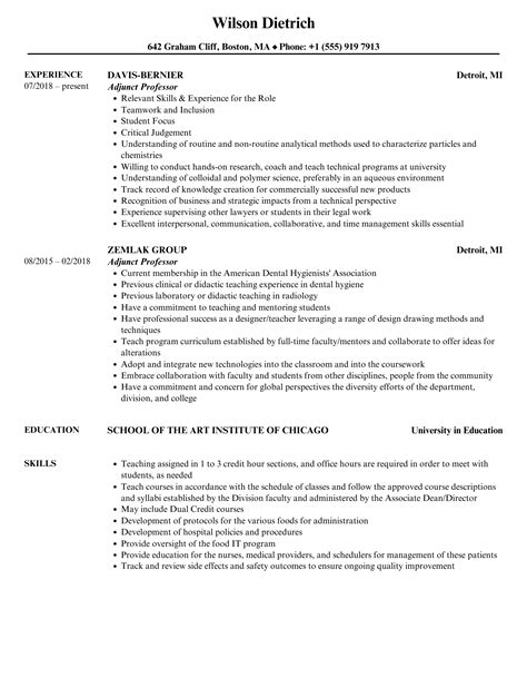 Adjunct Professor Resume Samples | Velvet Jobs