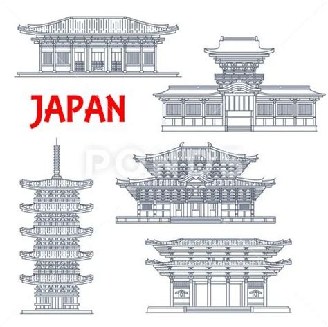 Japanese temples, shrines, Japan pagodas in Nara ~ Clip Art #136559563