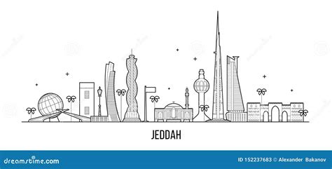 Jeddah Skyline Saudi Arabia City Vector Linear Art | CartoonDealer.com #152237937