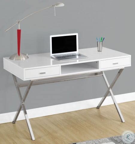 Glossy White 48" Storage Computer Desk from Monarch | Coleman Furniture