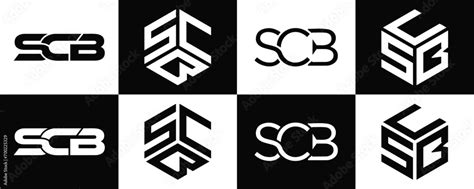 SCB letter logo design in five style. SCB polygon, circle, triangle, hexagon, flat and simple ...