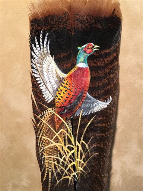 Original pheasant painting on turkey feather by Rick Morkel | Feather painting, Feather art ...