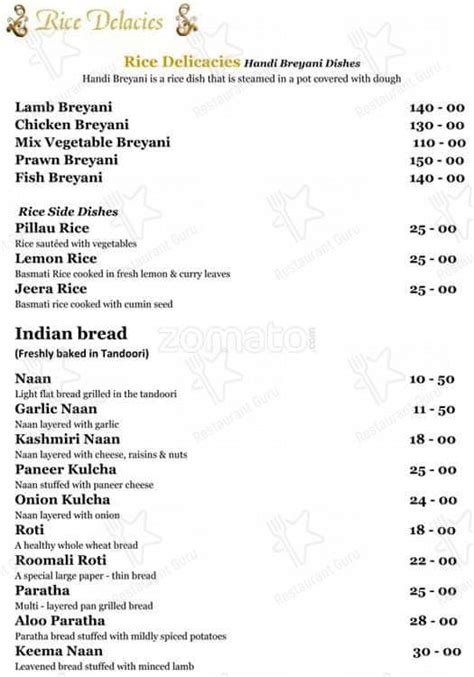 Menu at Kashmir Restaurant, Durban, 178 Florida Rd