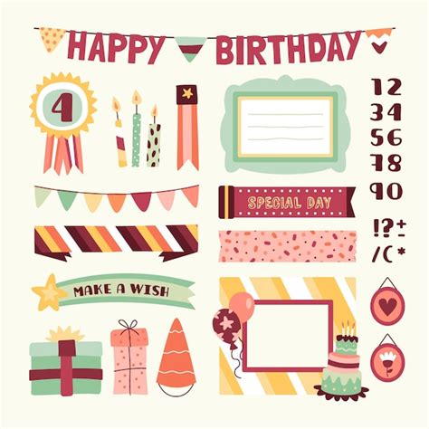 Premium Vector | Birthday scrapbook set