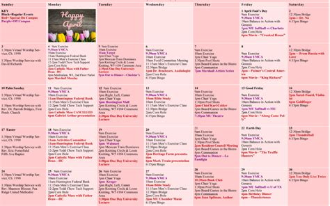 April 2022 Resident Events Calendar - Woodlands