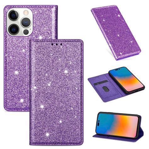 Ultrathin Glitter Magnetic Leather Case For iPhone 14 Pro (Purple ...