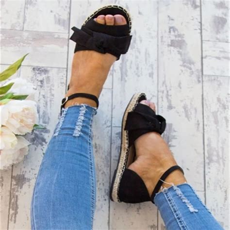 3 Colors Women Sandals Plus Size 35 43 Flat Sandals Fashion Bowknot ...