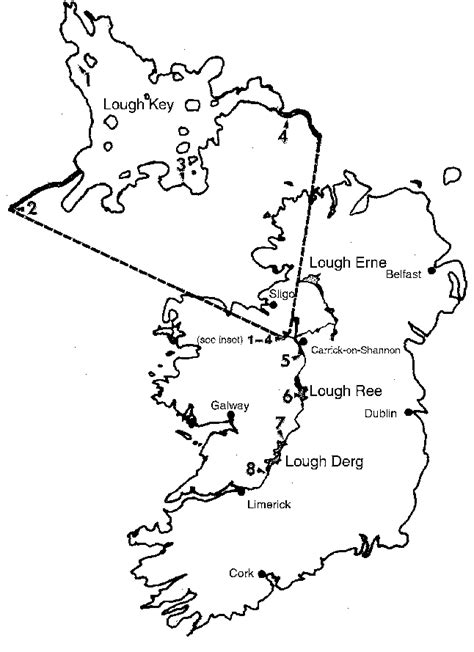 Map of Ireland and the Shannon River drainage showing eight sites from... | Download Scientific ...