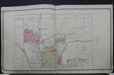 Illinois, Carroll County Map, 1908 City of Mount Carroll 2 Double Pgs L17#46 | eBay