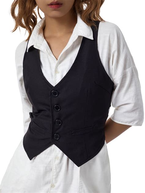 Spring hue Women's Dressy Casual Versatile Racerback Vest Four Button Tuxedo Suit Waistcoat ...