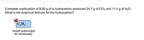 Solved Complete combustion of 8.00 g of a hydrocarbon | Chegg.com