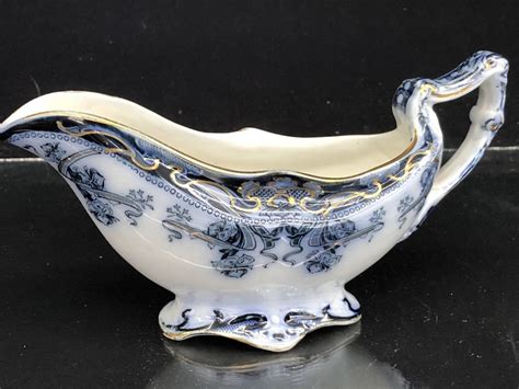 FLOW BLUE Royal Staffordshire Pottery England - ANTIQUE Iris Sauce Boat # ...