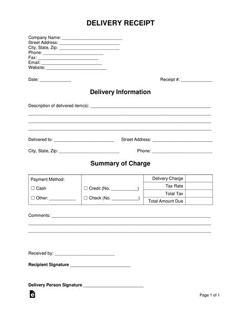 Free Delivery Receipt Template - Word | PDF – eForms