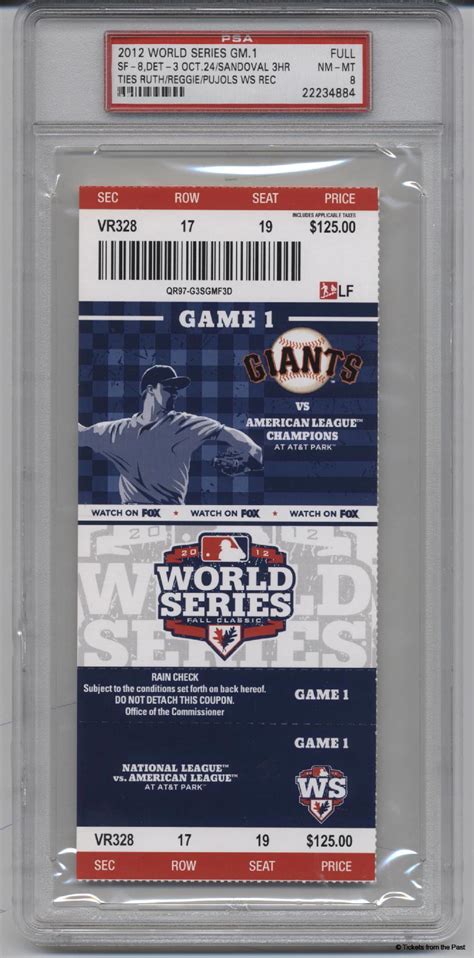 2012 World Series Ticket Game 1 Full PSA 8 - Tickets From The Past