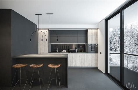 Minimalist Kitchen Designs Decorated With a Wooden Accent and Gray Color Combination - RooHome