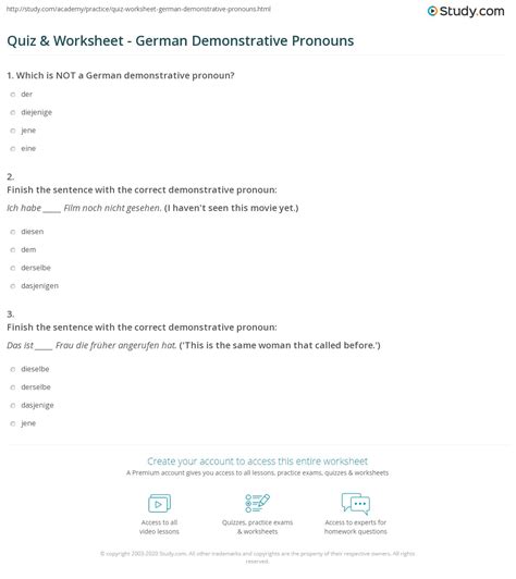 Quiz & Worksheet - German Demonstrative Pronouns | Study.com