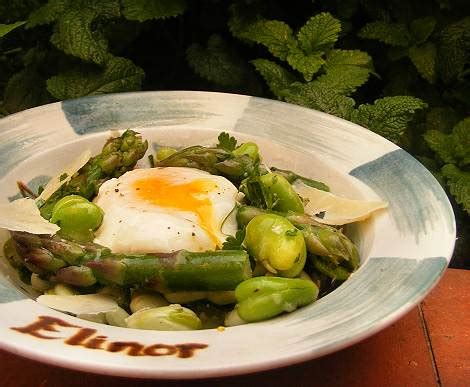 Elinor's Salad of Broad Beans and Asparagus, topped with a Poached Egg ...