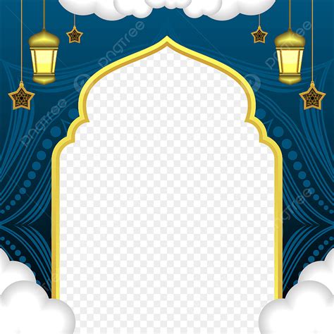 Islamic Gold Ornament Vector PNG Images, Blue Islamic Background With Gold Transparent Frame And ...