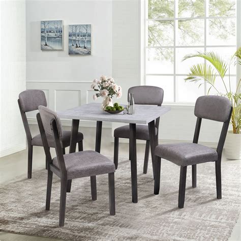 Mid-century 5 Piece Wooden Dining Set with 4 Padded Dining Chairs, Kitchen Table Set for Small ...