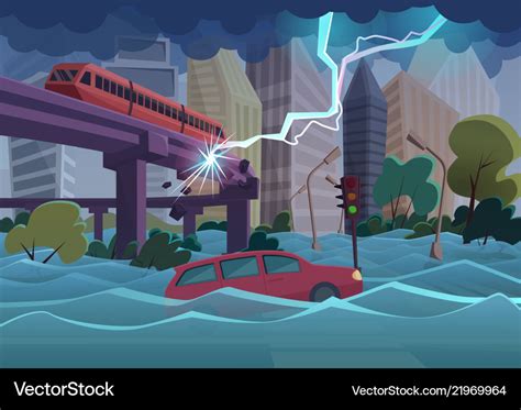 Flood and storm natural disaster in modern city Vector Image