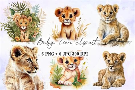 Baby Lion Watercolor Printing Set Graphic by AudDum Design · Creative Fabrica