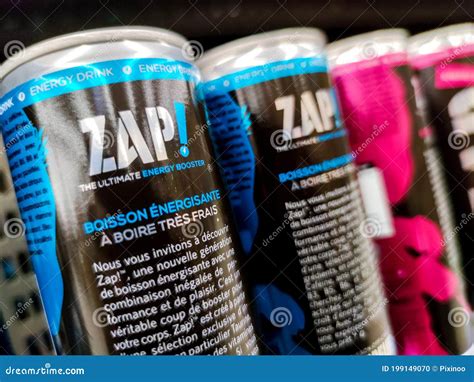 Selected Focus on Energy Drink Cans of Zap Brand Original and Blue Lagoon Taste in French Market ...