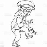 Coloring Page With Thief Or Burglar In Mask Stock Illustration  sketch template