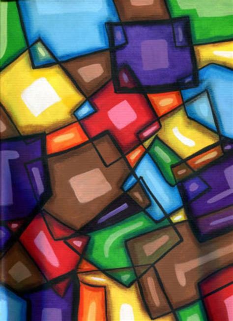 modern geometric cubist abstract original art painting squares rectangles E B | Original art ...