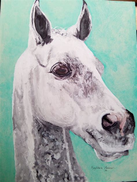 Dappled gray horse portrait acrylic painting on canvas. Artist is ...