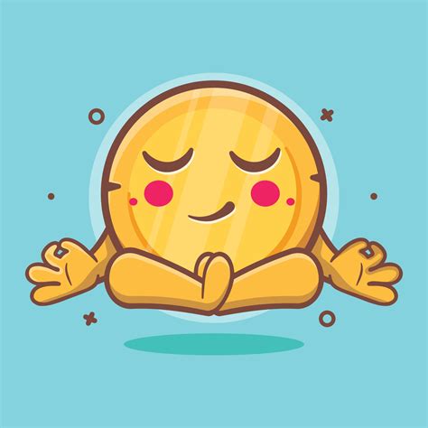 calm money coin character mascot with yoga meditation pose isolated cartoon in flat style design ...