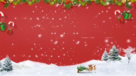 Red Festive Christmas Background Design, Santa Claus, Elk, Snowing ...