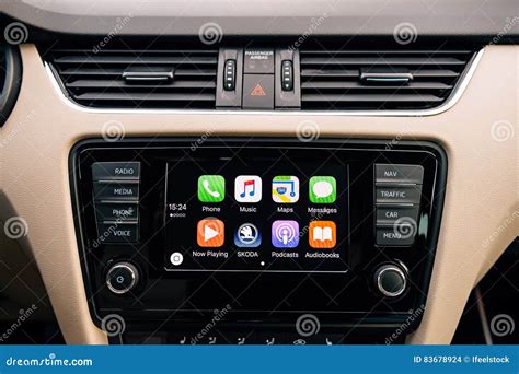 Apple CarPlay Main Screen Of IPhone In Car Dashboard Editorial Stock ...