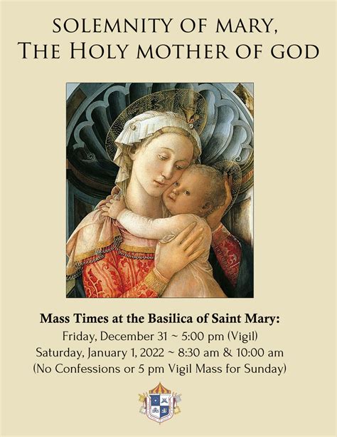 Mass Times for the Solemnity of Mary, the Holy Mother of God - The ...