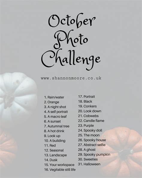 October Photo Challenge 2020 - Shannon Moore Photography Blog | Photography challenge beginners ...