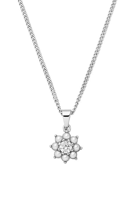 Flower Pearl Necklace Silver