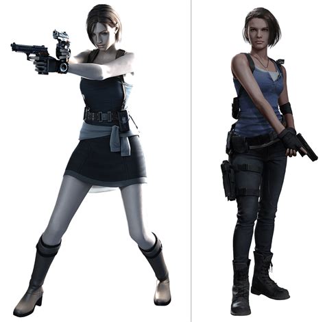 Jill Valentine's original costume in RE3 vs. Jill in the RE3 remake. A step in the right ...